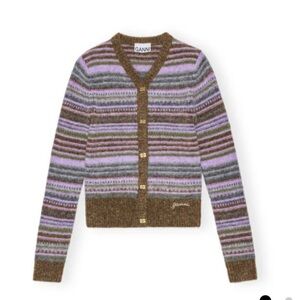 Soft Wool Stripe Cardigan in Military Olive XS